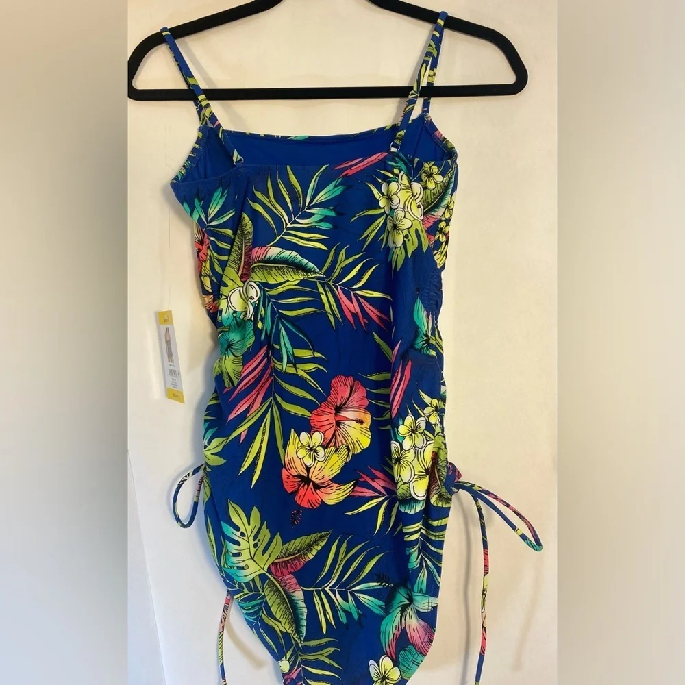 NWT Loft Women's Shirred Side Tie One-Piece Swimsuit Blue Tropical Size Medium - Picture 7 of 14